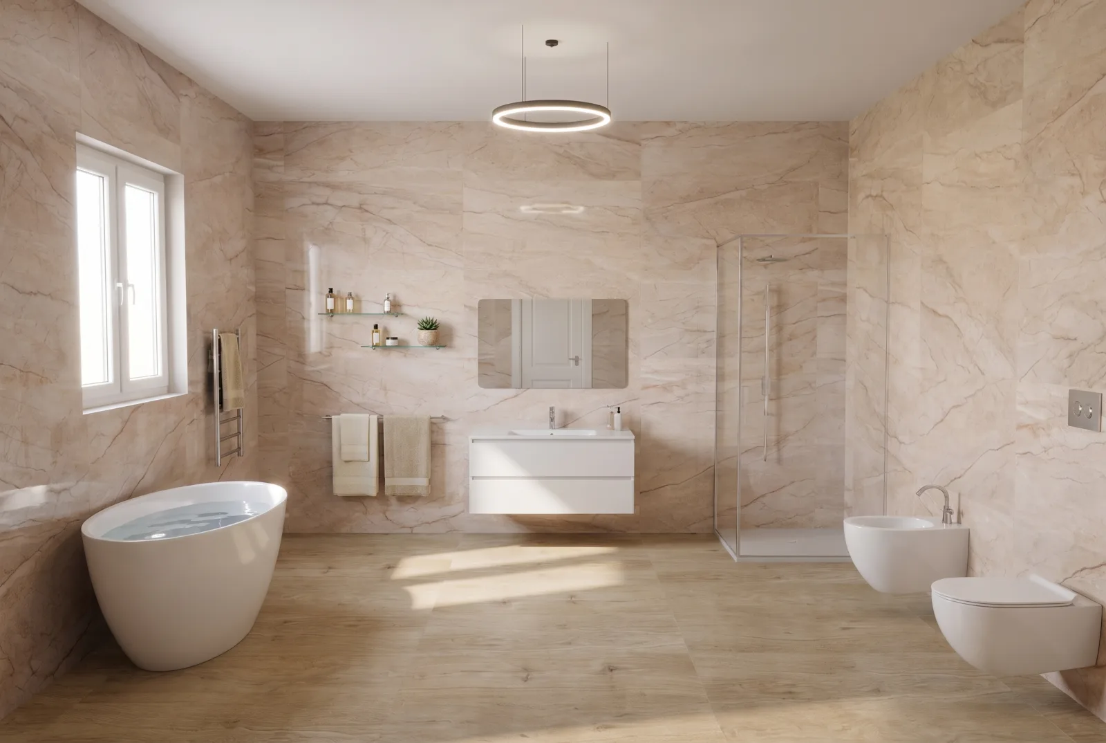 POSA — foto fotorealistica del bagno generata dall'AI in showroom, scenario 1